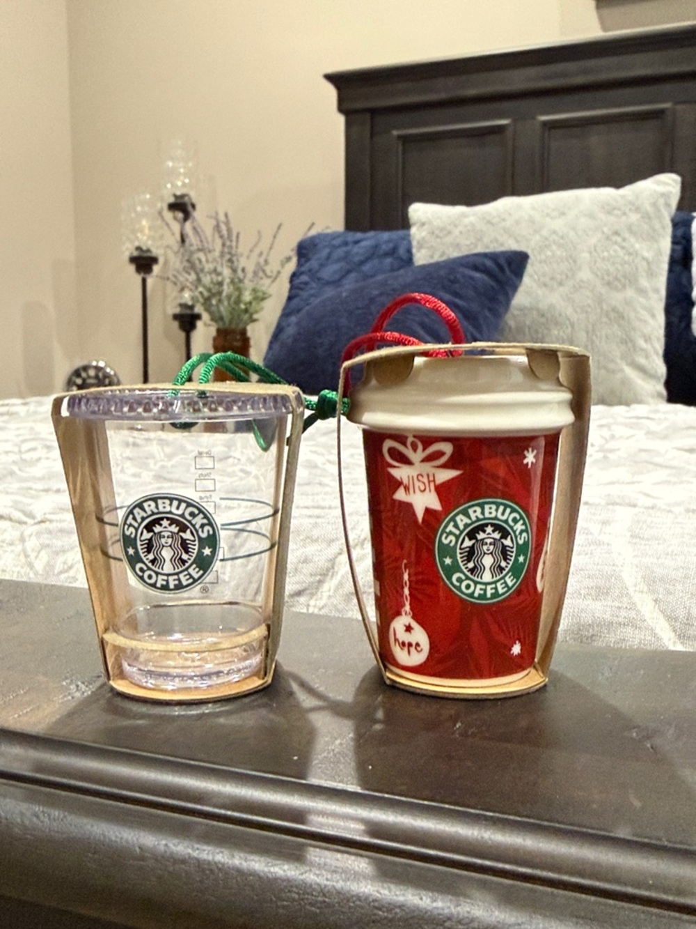 Brand New Starbucks Red Holiday Cup and Clear Cold Cup Ornaments